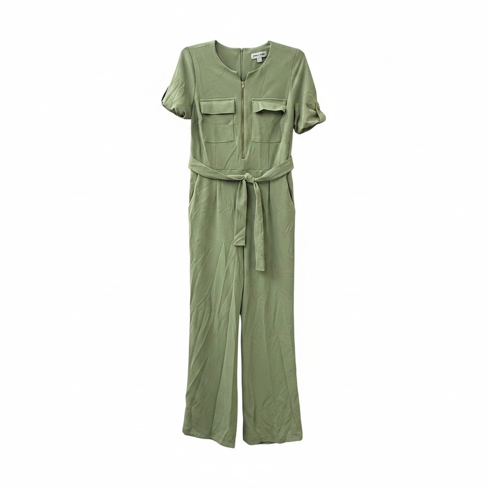 Shelby & Palmer Jumpsuit Womens 8 Green Utility Zip Front Wide Leg